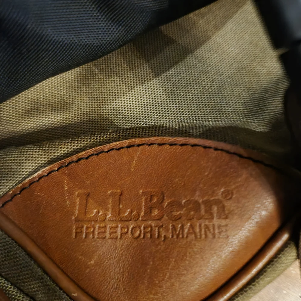 Vintage L.L. Bean Olive Green Canvas Laptop Brief with Brown Leather Trim
